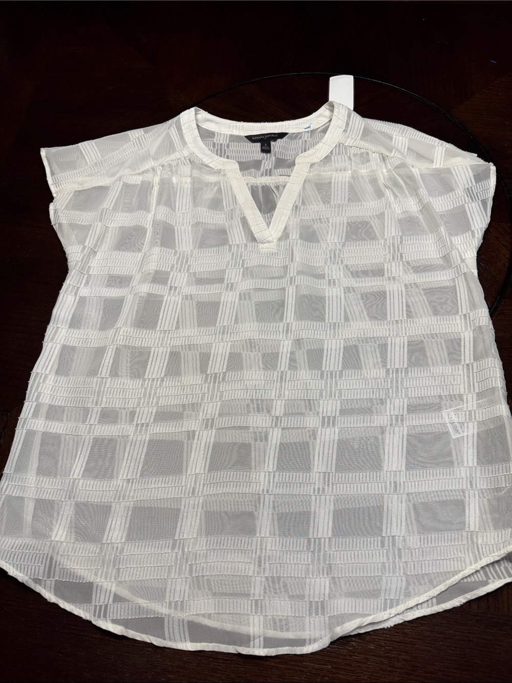 Banana Republic White Sheer Grid-Detail Blouse